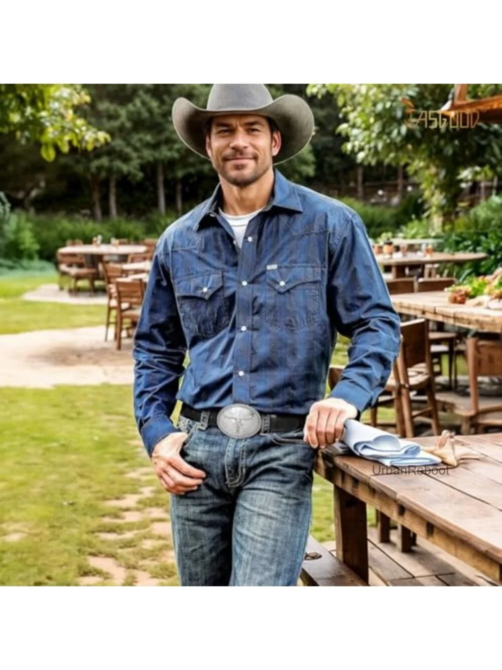 Western Leather Belt Floral Engraved Buckle Unisex Cowboy Belt